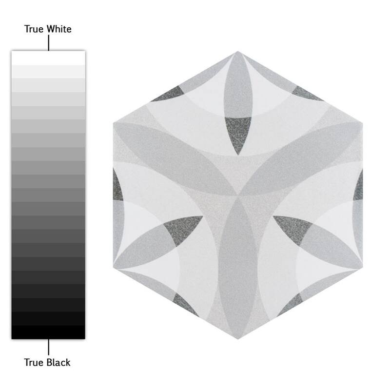 Merola Tile Hexatile Matte Nature Black & White 7" x 8" Porcelain Floor and Wall Tile