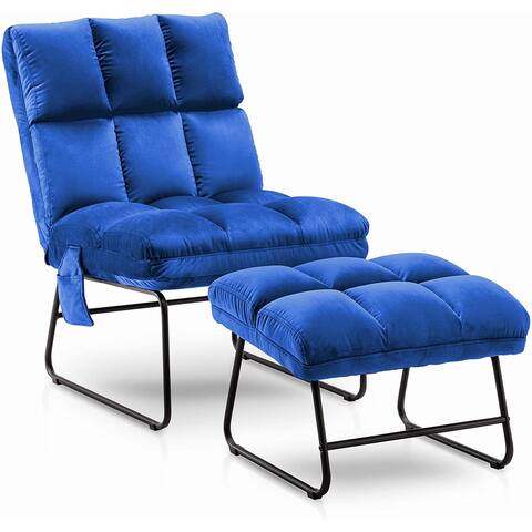 Mcombo Accent Chair with Ottoman, Velvet Modern Side Pocket Metal Legs, Club Chair Lounge Sofa Couch.