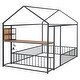 preview thumbnail 27 of 36, Full Size Metal Bed with Desk, House Bed Frame with Shelves and USB Ports