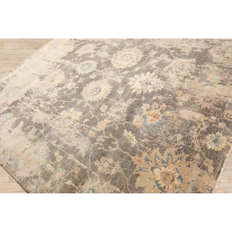 Multi Size Hand Knotted Blue Traditional Oushak Wool Oriental Area Rug - 7' 9'' x 9' 10''