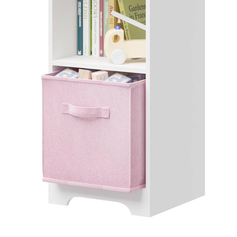 2-Tier Storage Display Kids Dollhouse Bookcase, Toddler Bookshelf with Collapsible Fabric Drawers for Bedroom or Playroom
