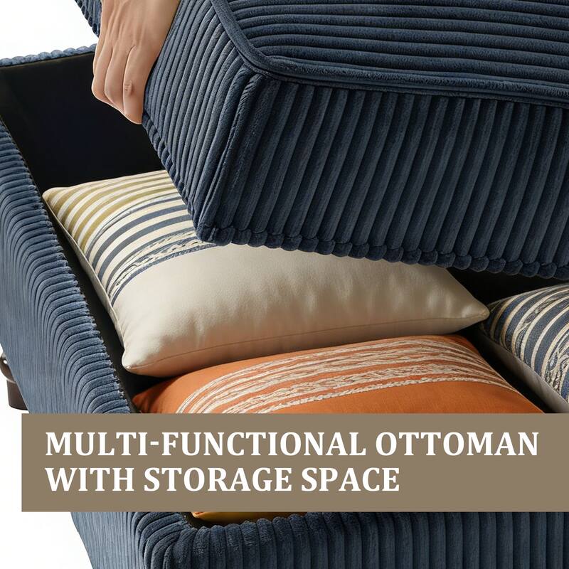 Modular Corduroy Tufted Storage Ottoman with Reversible Tabletop
