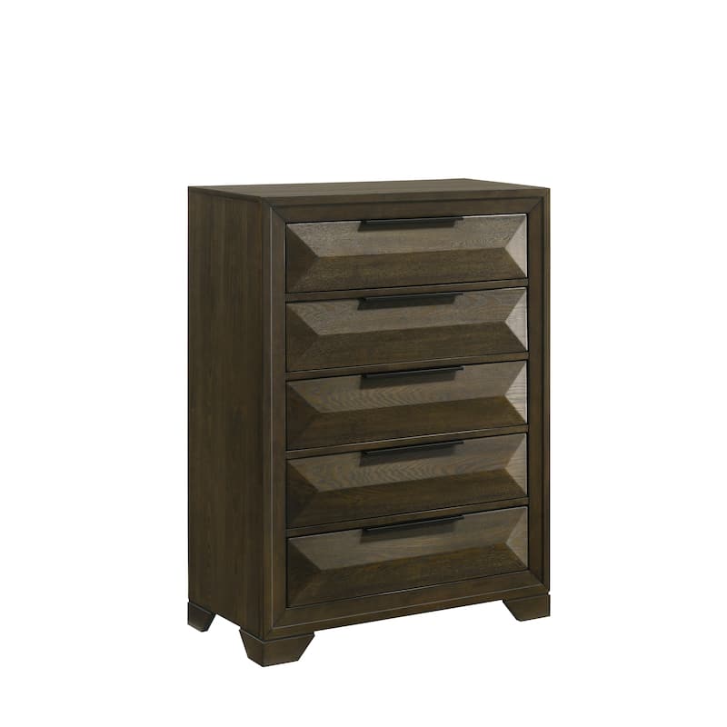 Boudin Walnut Solid Wood Modern 5-Drawer Geometric Bedroom Chest