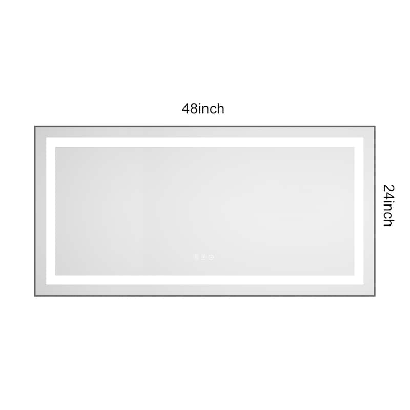 48" x 24" LED Bathroom Mirror with Front and Backlight, Wall Mounted Vanity Mirror with Aluminum Frame, Anti-Fog - Gun Ash