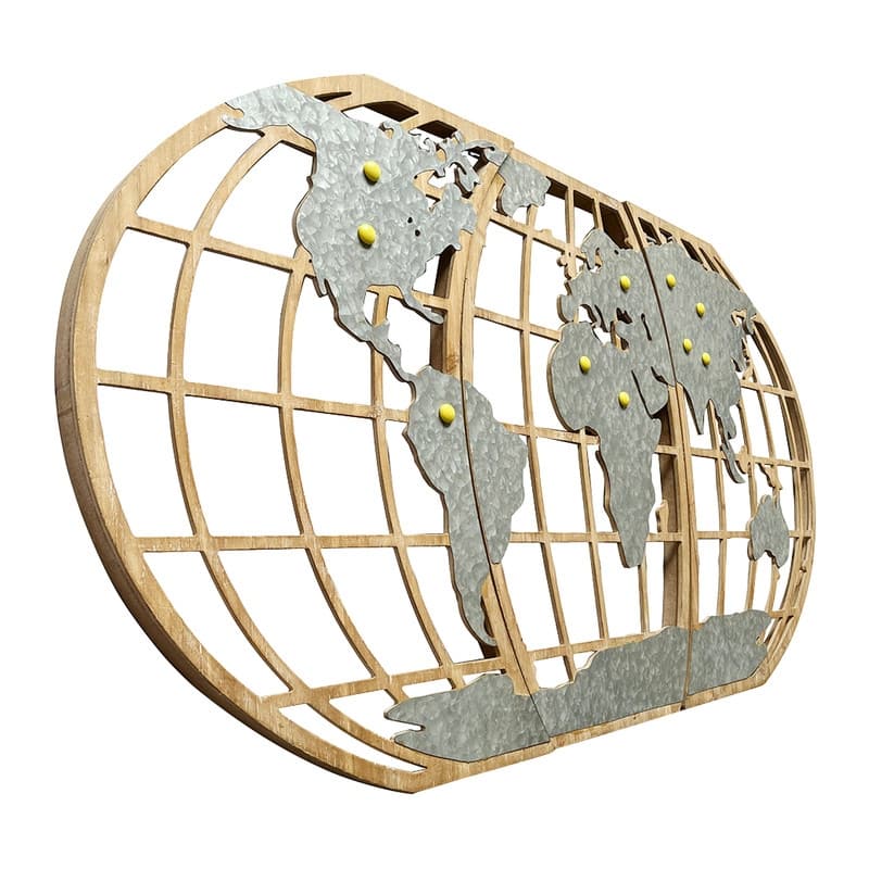 Marquett Wood & Metal Magnetic Pin World Map Wall Art - 18"H x 51"W x 1"D