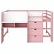 preview thumbnail 10 of 20, Full Size Low Loft Bed with Built-in Desk, Storage Cabinets, Open Bookcase, and Whiteboard for Graffiti