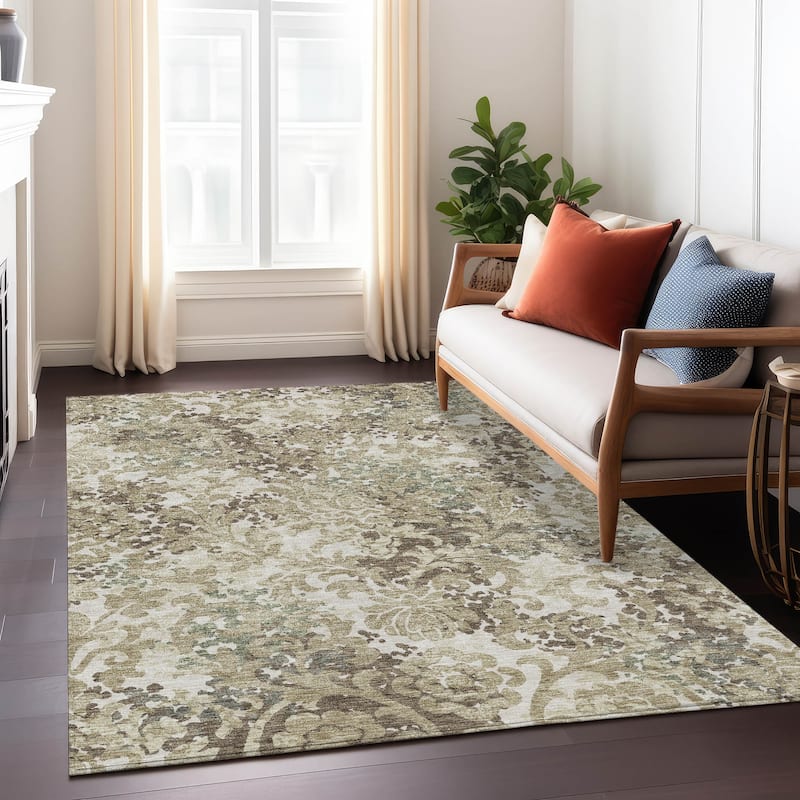 Machine Washable Indoor/ Outdoor Chantille Abstract Damask Rug