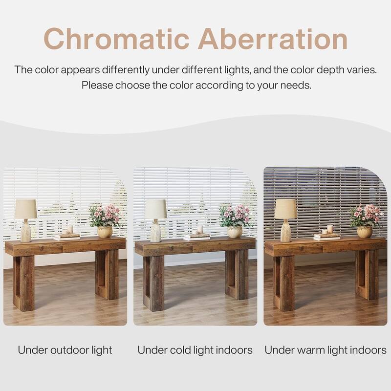 63" Extra Long Farmhouse Console Table, Rustic Mix Brown
