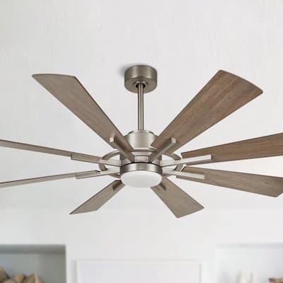 60-in Farmhouse 8-Blade Nickel Windmill LED Ceiling Fan with Light and Remote