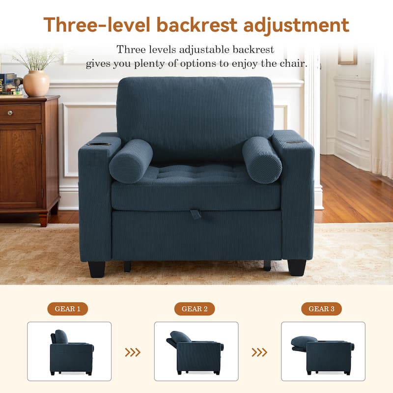 3-in-1 Adjustable Sleeper Sofa Bed Convertible Chair for Living Room