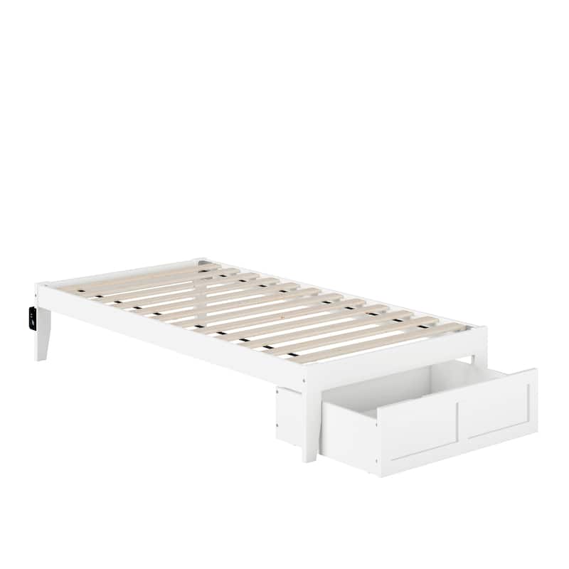 Twin Bed with Storage & USB - Southwestern Style Grey Bedroom Furniture, Slat Kit Included