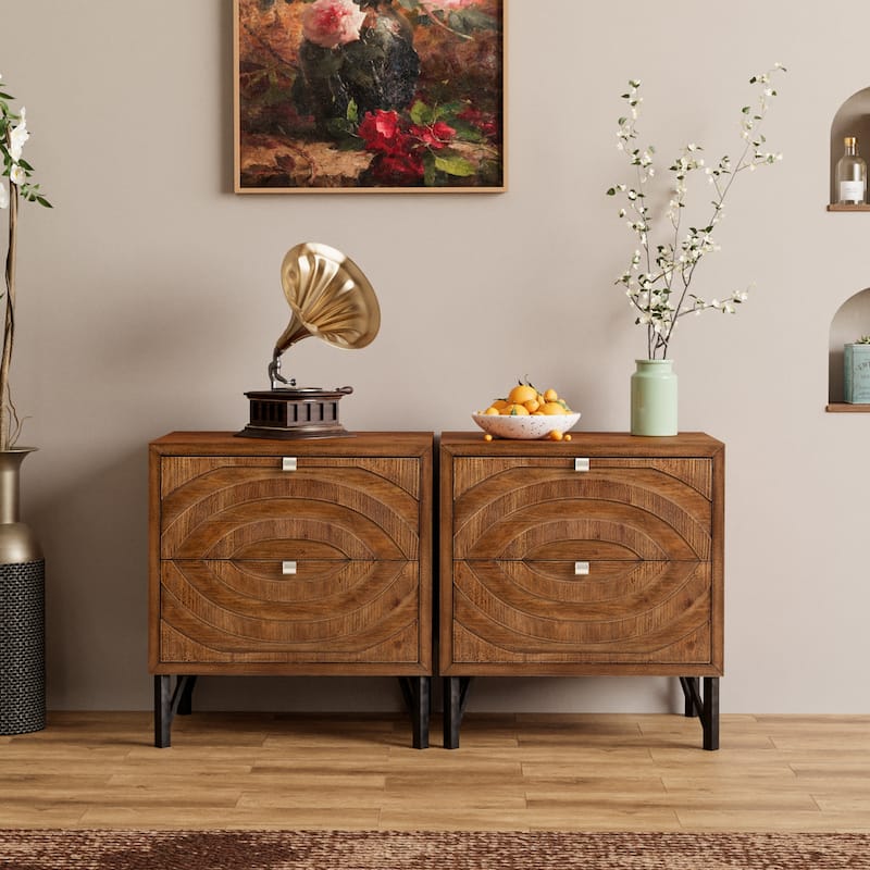 SUNBURY Mid-Century Modern Nightstands with Drawers (Set of 2) - 2PC-Circle - 2-drawer