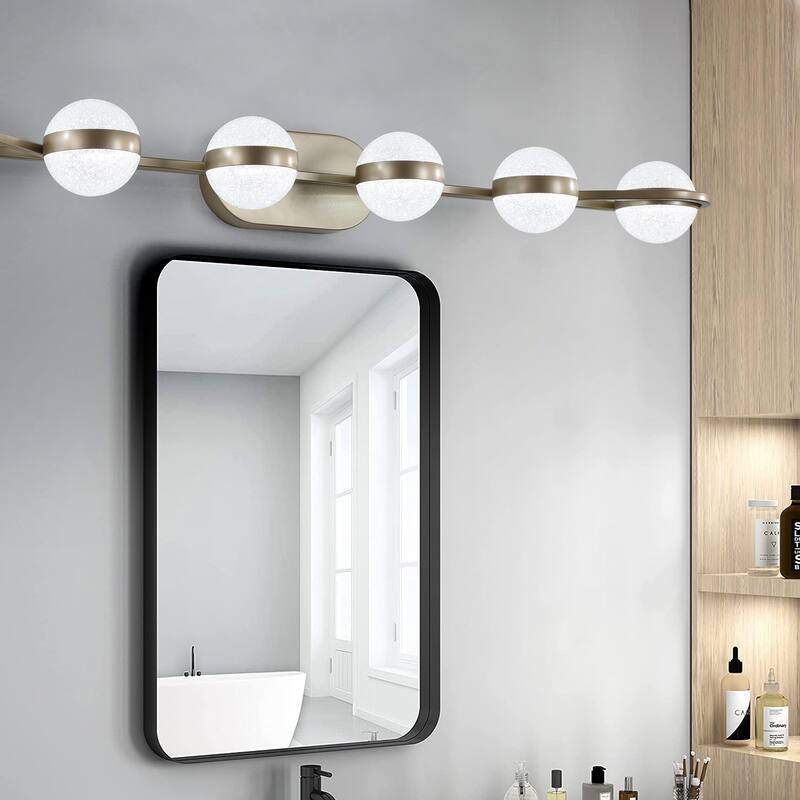 43" LED Bathroom Vanity Light with Crystal Sand Acrylic Shades, 6-Light Wall Mounted Decorative Lighting Fixture