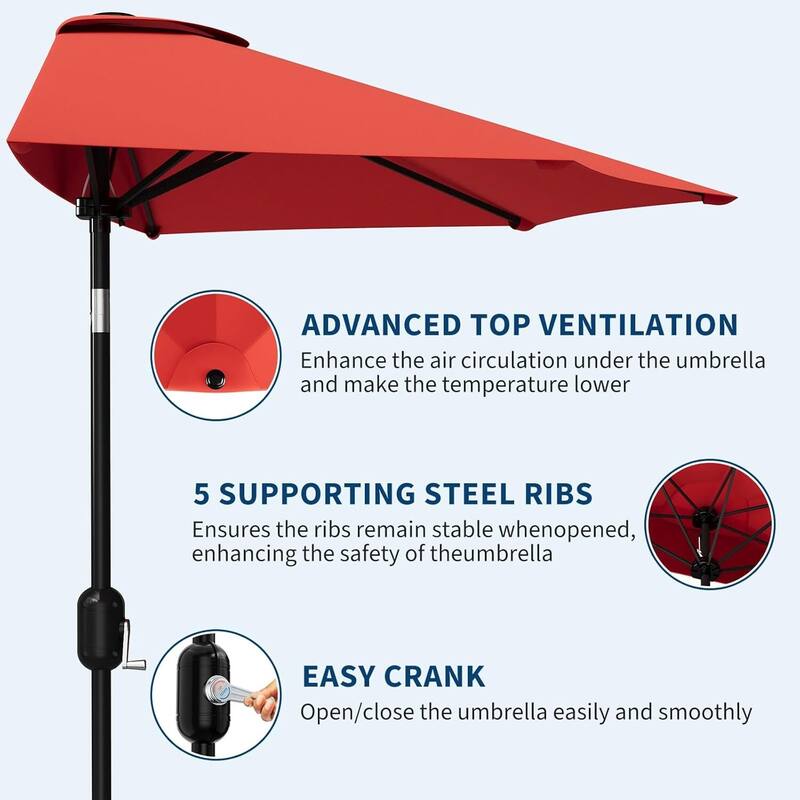 9FT Half Patio Umbrella with Smooth Crank Lift, Shade Canopy for Patio, Backyard, Garden (No Base)