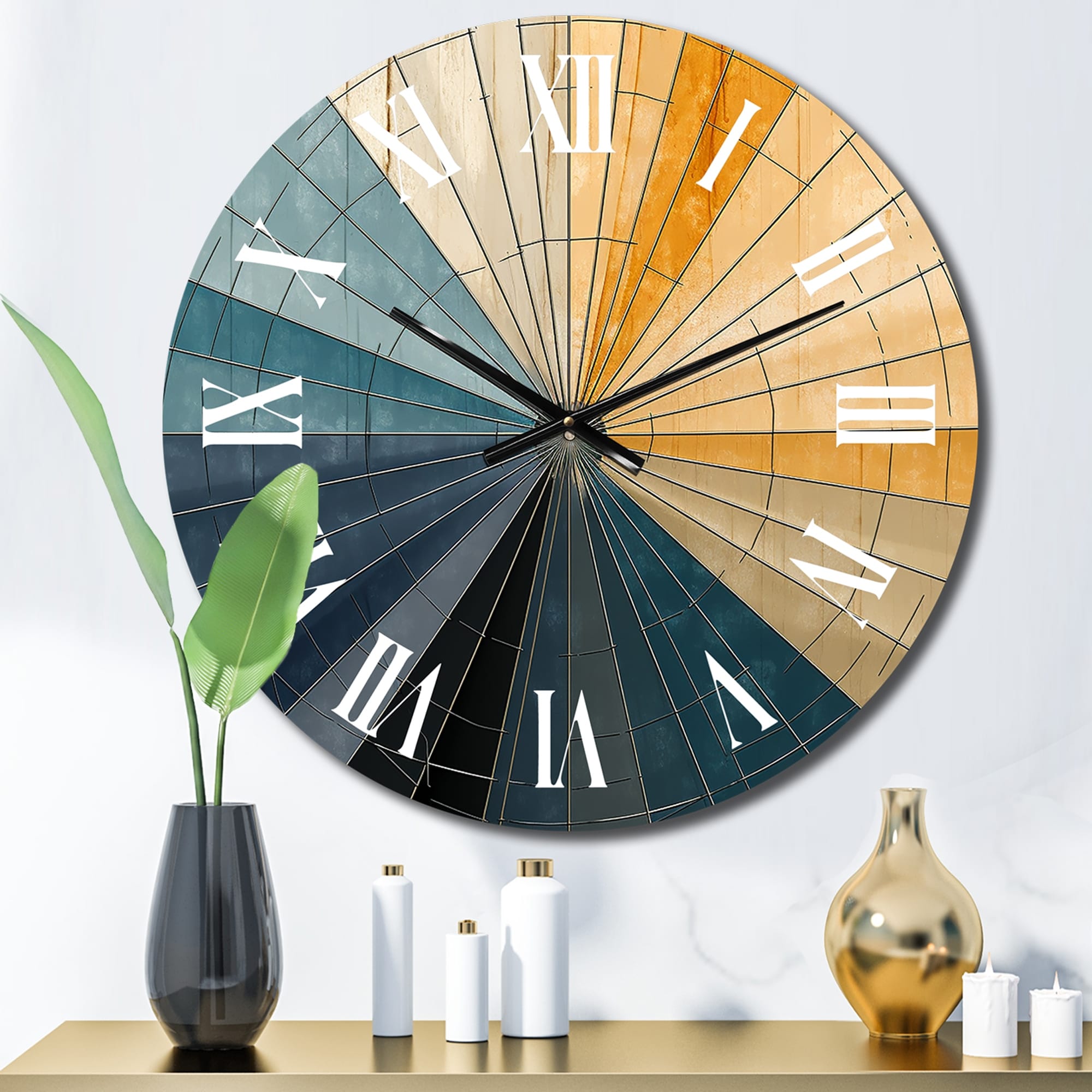 Designart "Mid-Century New Balance Abstract Geometrics II" Modern Midcentury Oversized Wall Clock