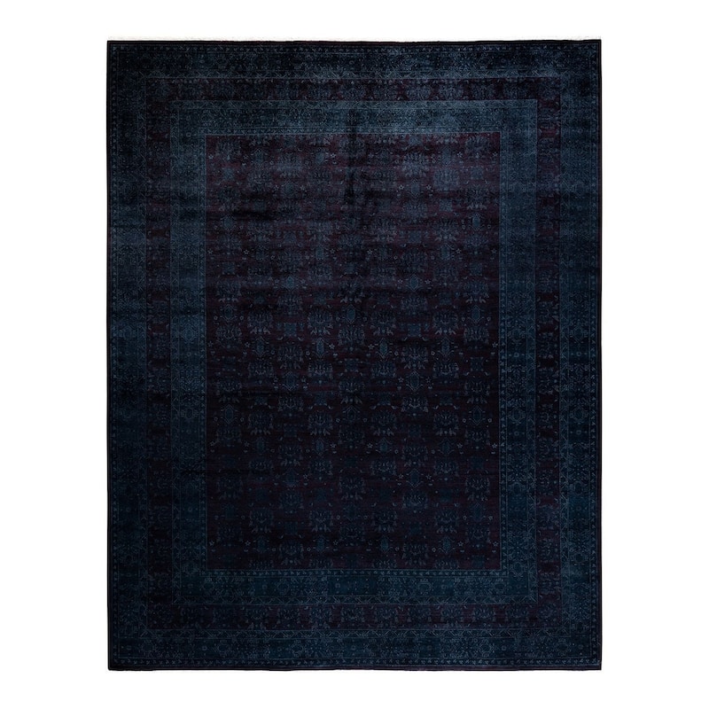 Overton Hand Knotted Wool Vintage Inspired Modern Contemporary Overdyed Black Area Rug - 8' 1" x 10' 3"
