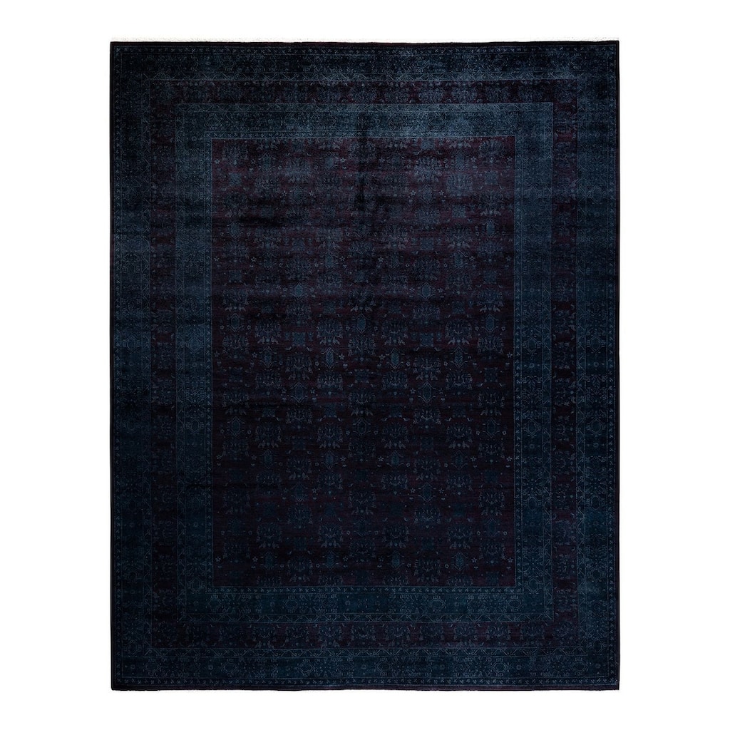 Overton Hand Knotted Wool Vintage Inspired Modern Contemporary Overdyed Black Area Rug - 8' 1" x 10' 3"
