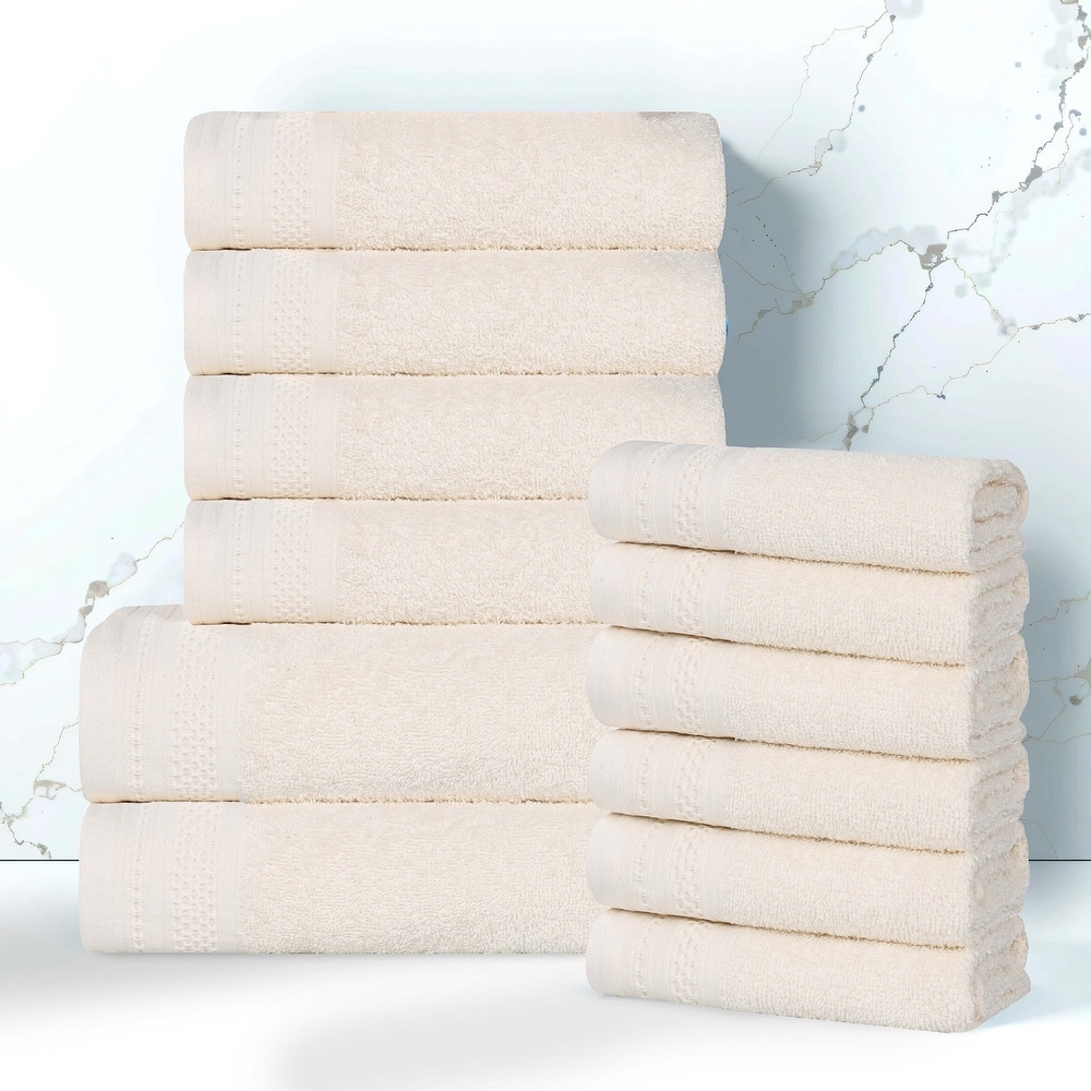 Superior Honeycomb Textured Border Cotton Medium Weight 12 Piece Towel Set