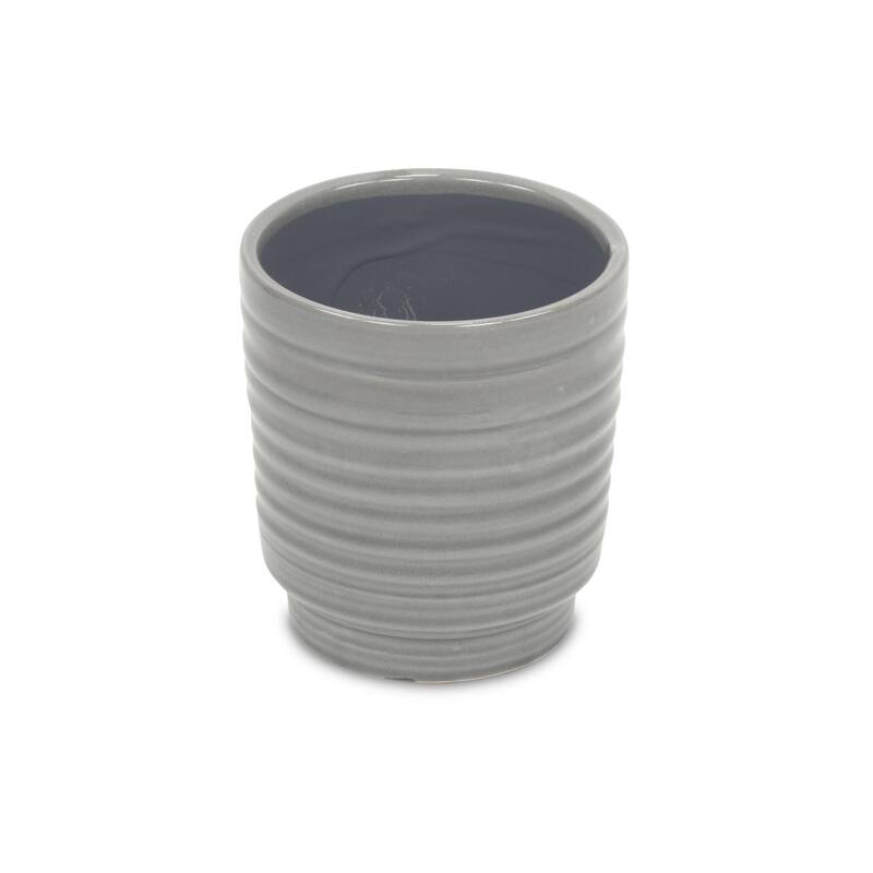 Celadon Gray Ceramic Rippled Planter