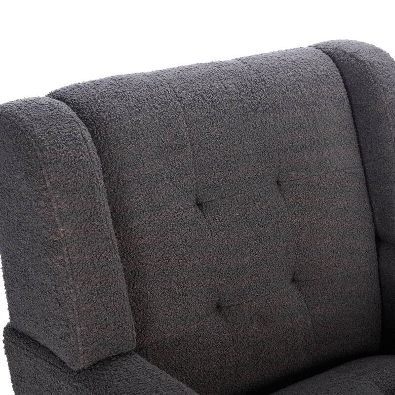 Grey Teddy Modern 29.53" Upholstered Buttons Tufted Accent Chair with Black Solid Wood Legs