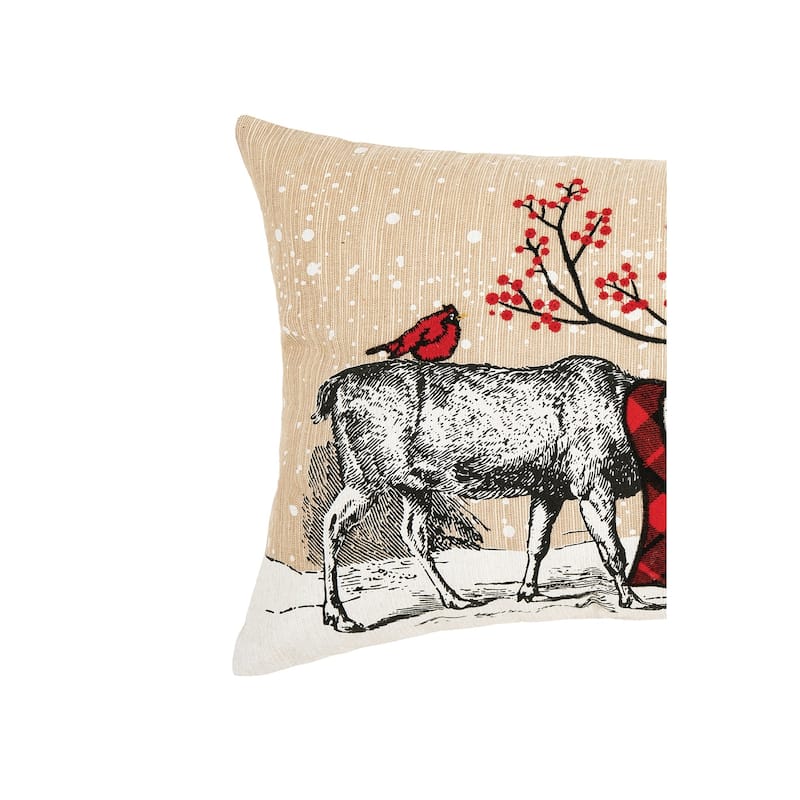Deer Embroidered and Printed Throw Pillow