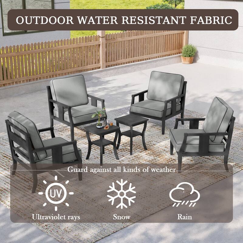 6-piece Outdoor Teak Seating Set Club Chairs with Cushions