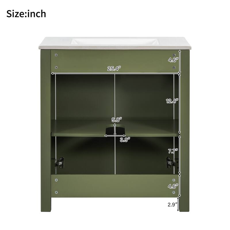 30" Rustic Bathroom Vanity with Ceramic Sink, Soft-Close Doors, Adjustable Shelf & Modern Wood Frame