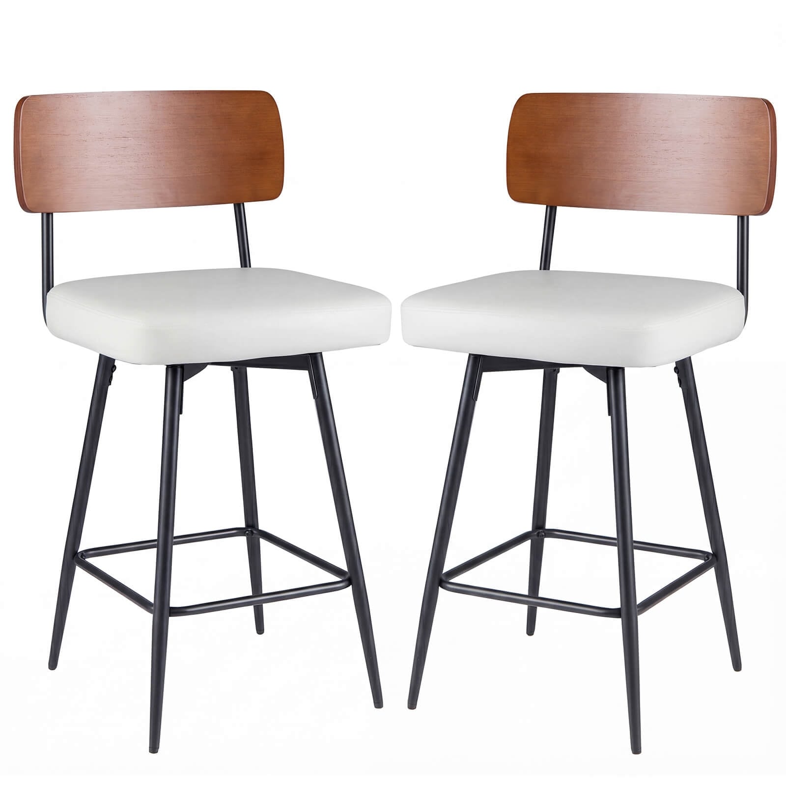 Costway 27” Padded Counter Barstools Set of 2/4 with Wooden Backrest & - See Details