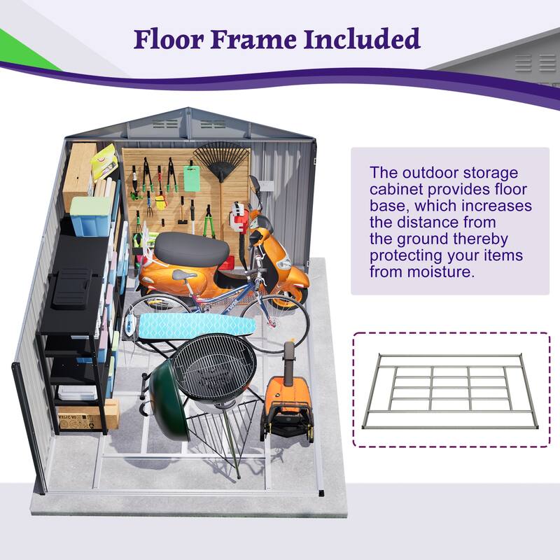 10X8FT Outdoor Steel Storage Shed with Clear Window, Lockable Doors, Weather-Resistant Metal Tool Shed
