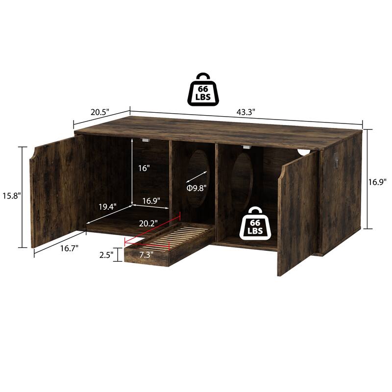 Cat Litter Box Furniture Double Door Access Spacious Easy to Clean On