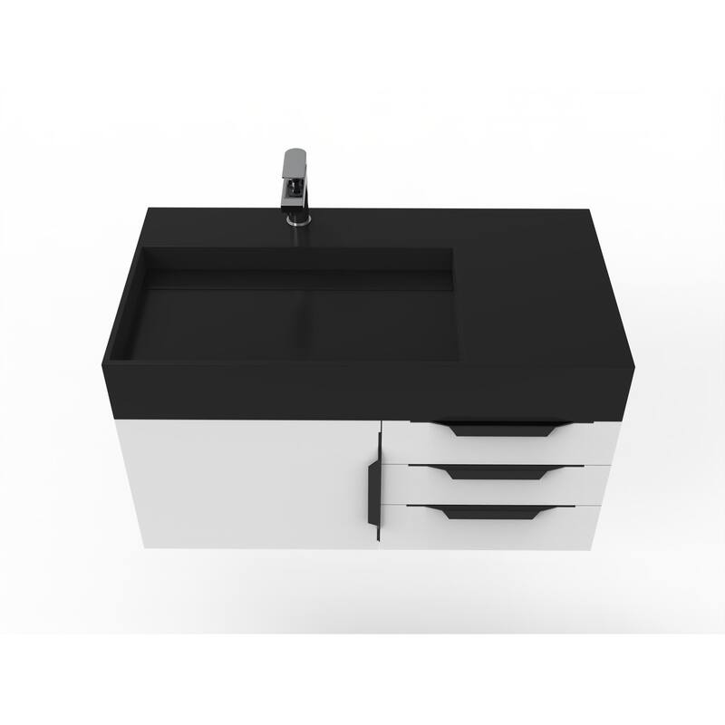 Amazon 36" Wall Mounted Bathroom Vanity Set w/ Black Top
