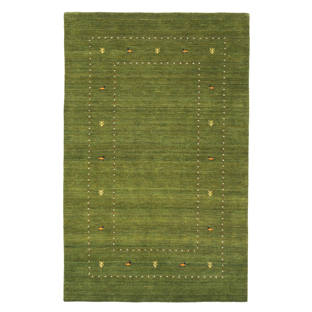ECARPETGALLERY Hand Loomed Kashkuli Gabbeh Green Wool Rug - 5'0 x 7'10