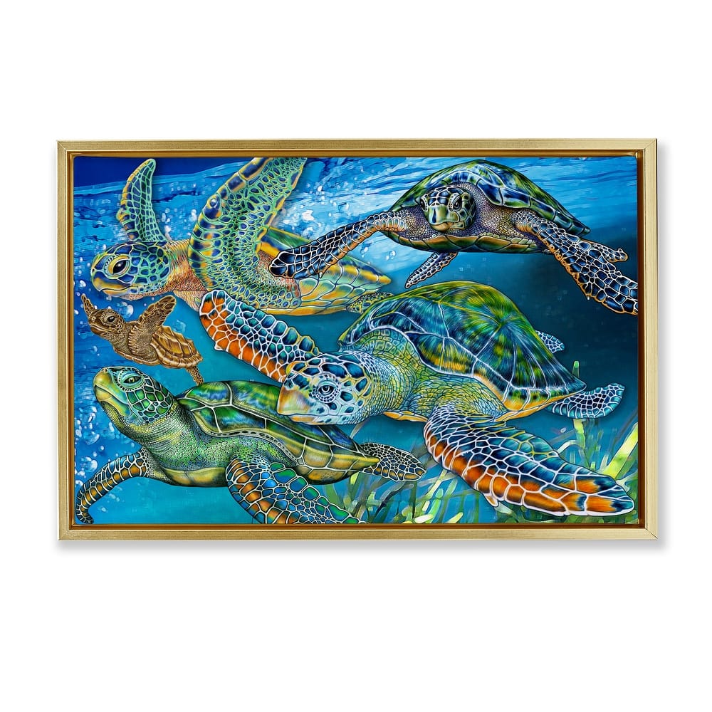 Stupell Tortoise Family Underwater Swim Framed Floater Canvas Wall Art Design By Tim Jeffs