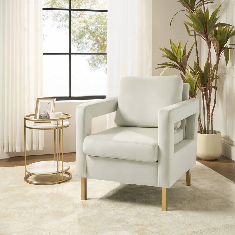 Valentina Comfy Accent Armchair with Golden Metal Legs and Removable Cushions by HULALA HOME