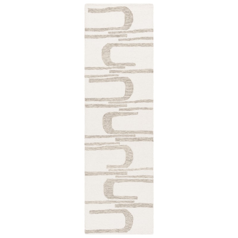 SAFAVIEH Handmade Ebony Gwynedd Mid-Century Modern Wool Rug - 2'3" x 8' Runner - Ivory/Green