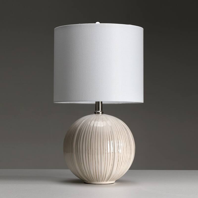 Ceramic White Lamp with White Drum Shade - 19 in. H