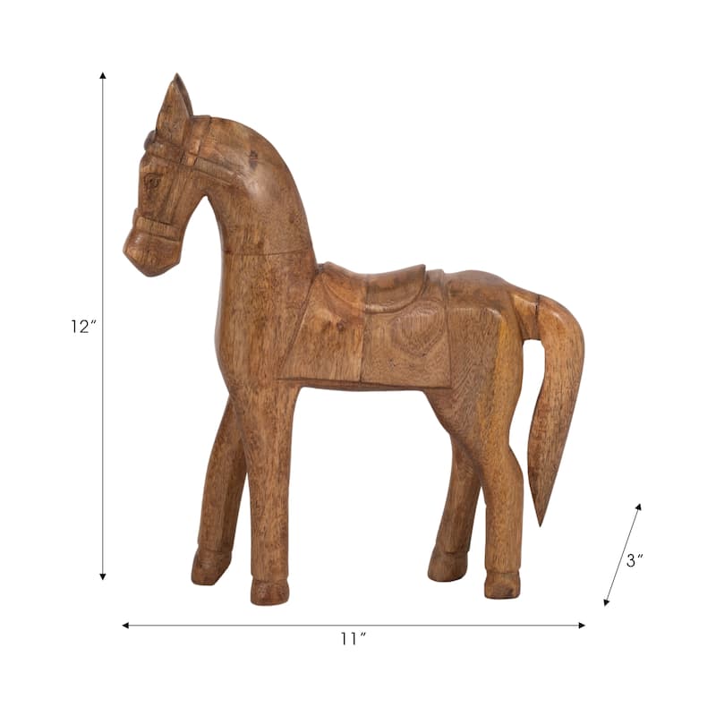Wood Standing Horse with Saddle Figurine - Brown, 12" - 12.0"