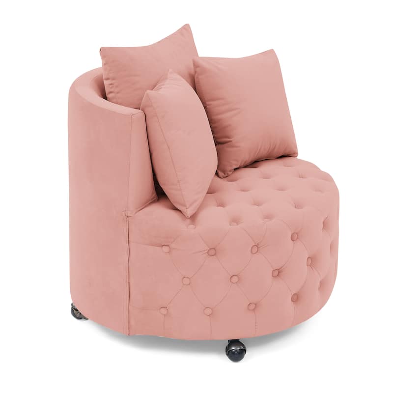 Pink 30" Swivel Button Tufted Accent Chair with Wheels