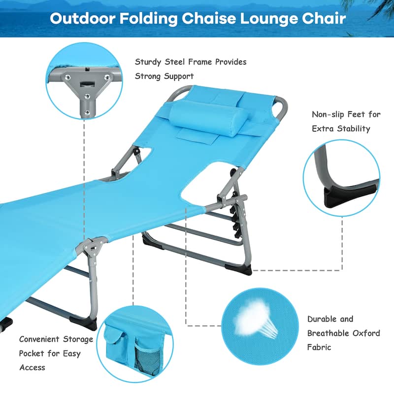 Goplus Outdoor Beach Lounge Chair Folding Chaise Lounge with Pillow - See Details