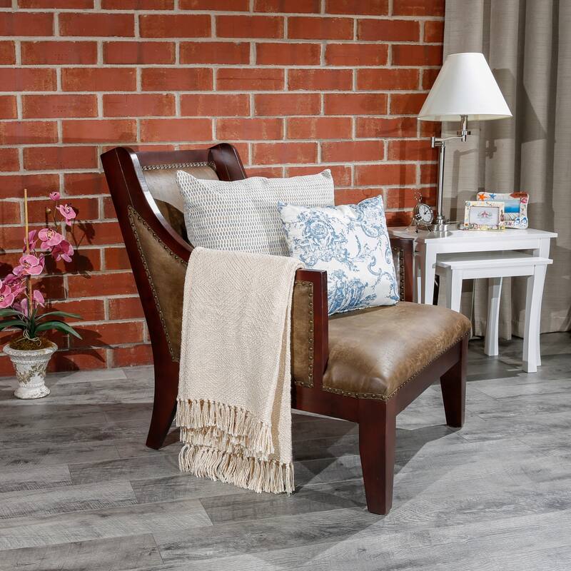 DTY Indoor Living Breckenridge Leather Accent Chair, Rustic Brown - Brown