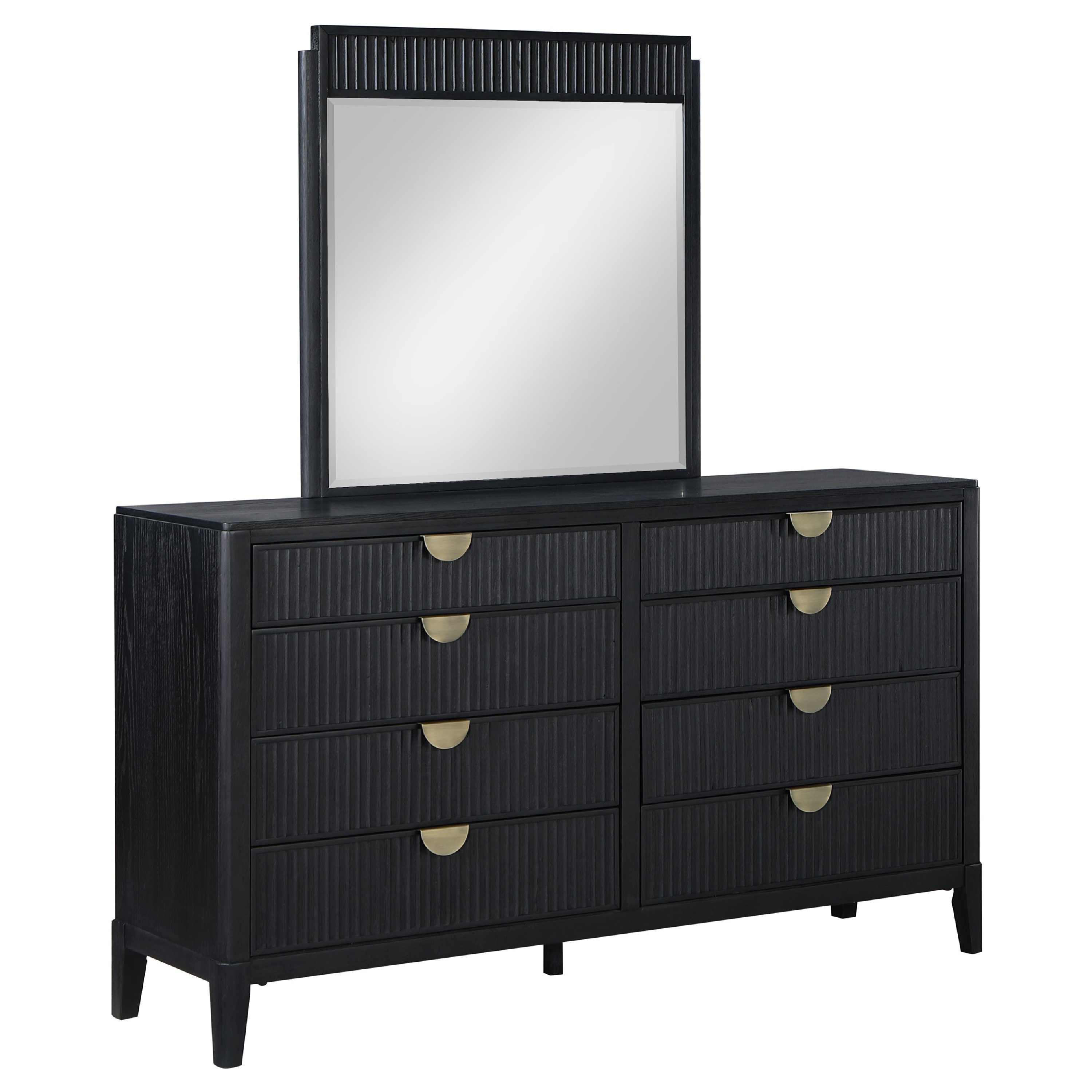 Jack Wide Dresser with Mirror, 8 Drawers, Black Wood Frame
