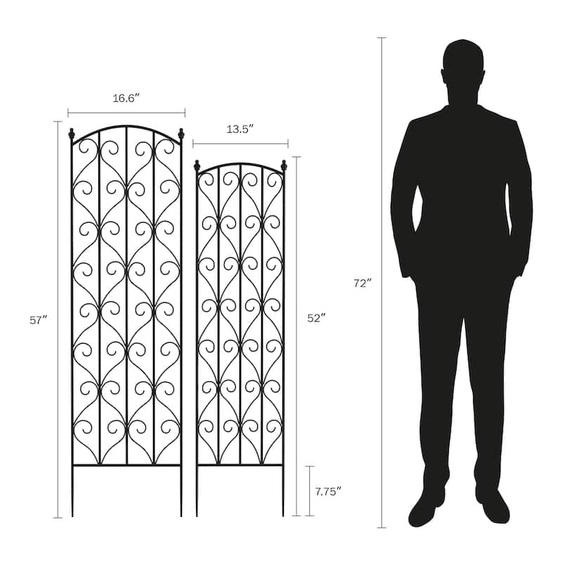 Set of 2 Garden Trellises - Decorative Scroll Metal Panels with 7.75-Inch Stakes by Pure Garden