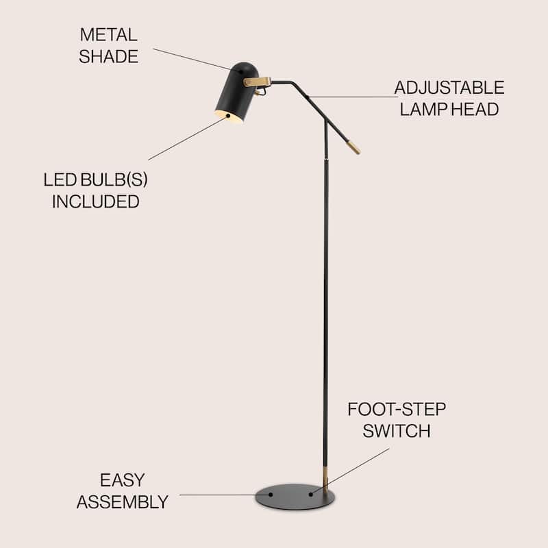 Liam 58.5" Metal LED Floor Lamp, Black/Brass Gold by JONATHAN Y - 58.5" H x 18.5" W x 11" D