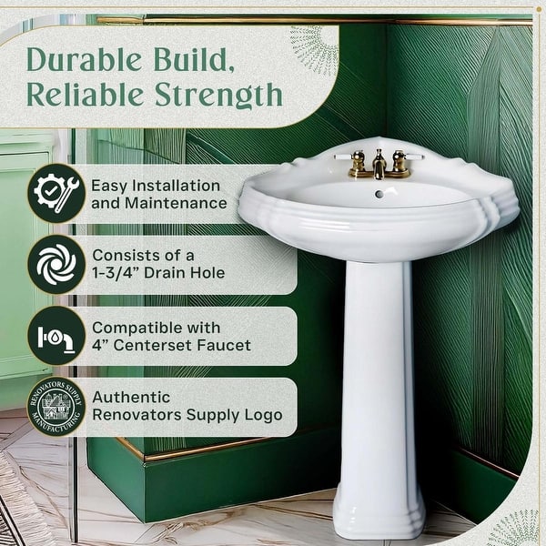Pedestal Sink Bathroom Pedestal Sink Modern U-Shape Ceramic Pedestal Sink For Bathroom, Compact White Pedestal Bathroom Sink With Overflow