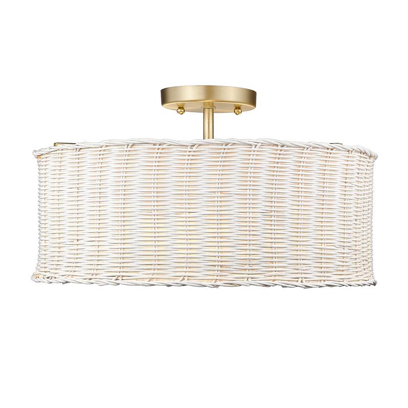 Erma 3 Light Semi-flush - White Wicker/Brushed Champagne Bronze