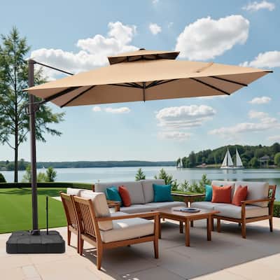 11 x 11 FT Outdoor Square Cantilever Offset Umbrella 360 Degrees Rotation with Base