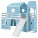 preview thumbnail 23 of 28, Playhouse Full Size Loft Bed with Slide Pink Tent and Tower for Kids