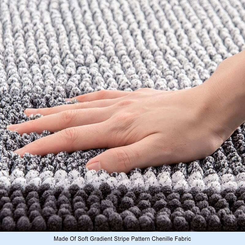 Subrtex Rugs Chenille Gradient Stripe Pattern Soft Plush Bath Rug Shower Water Absorbent Mat