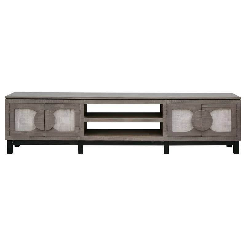 HomeRoots 93" Gray Solid Wood Cabinet Enclosed Storage Distressed TV Stand - 92.5' X '27' X '15.75