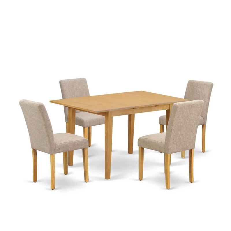 Victorian Dining Set 5 Piece - Rectangle Table w/ Butterfly Leaf & 4 Linen Chairs - Oak Finish